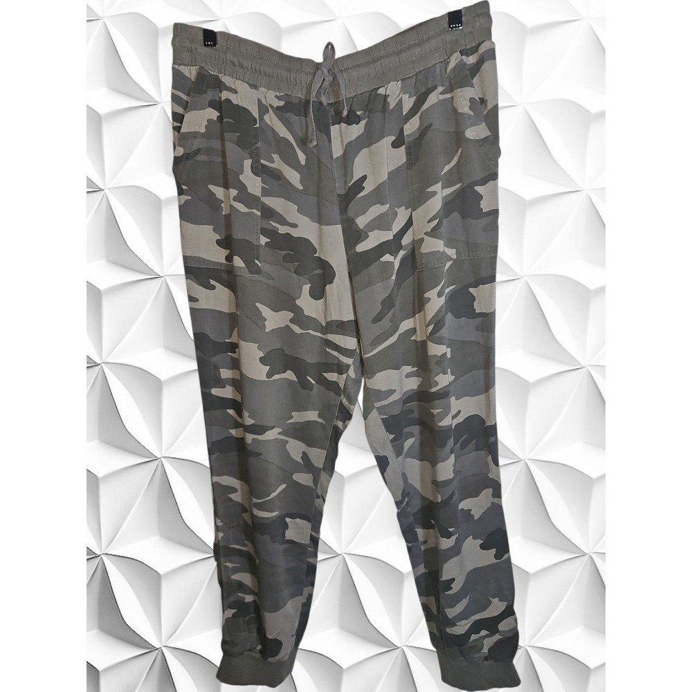 Splendid Camo Print Joggers Grey Rayon Drawstring Pants XL 1423666